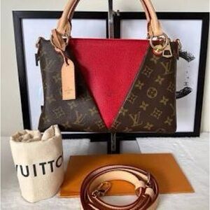 Designer Red and Brown Monogram Handbag